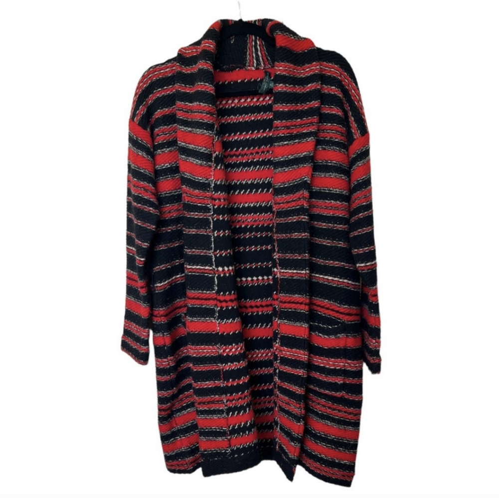 Ralph Lauren Cardigan Black Stripe Long Sleeve Open Front Wool Sweater